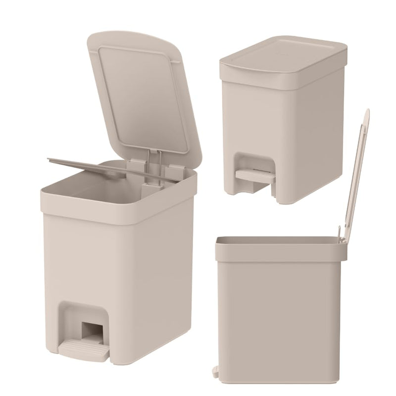 Lixeira para banheiro lavabo escritório pia area externa OU Trium 06 litros bege - Lixeira de banheiro com esconde saco lixeira quadrada Lixeira com pedal Lixeira bege "