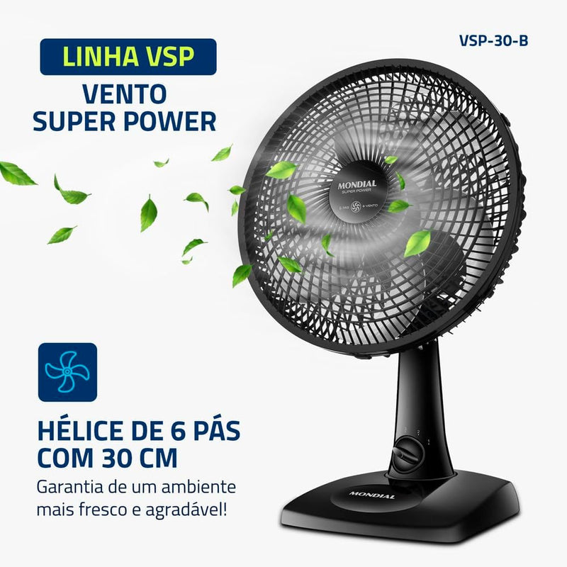 2 unidades - Ventilador de Mesa MONDIAL 110V, 30cm, 6 pás, Super Power