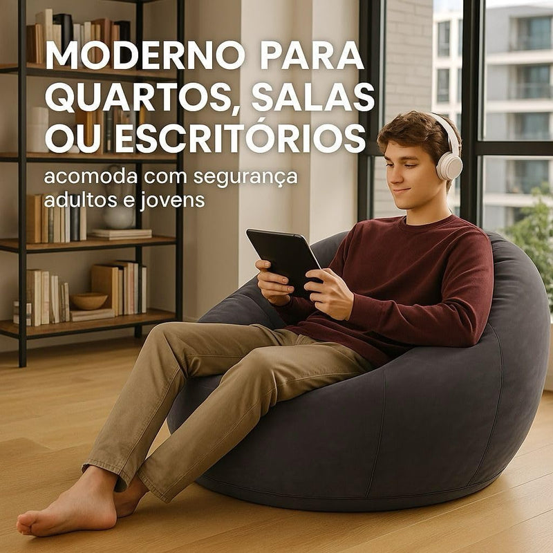 Sofá Poltrona Puff Inflável Deluxe Aveludado Gigante - Impermeável, 100kg, Bomba Inclusa, Conforto Interno, Design Moderno e Portátil