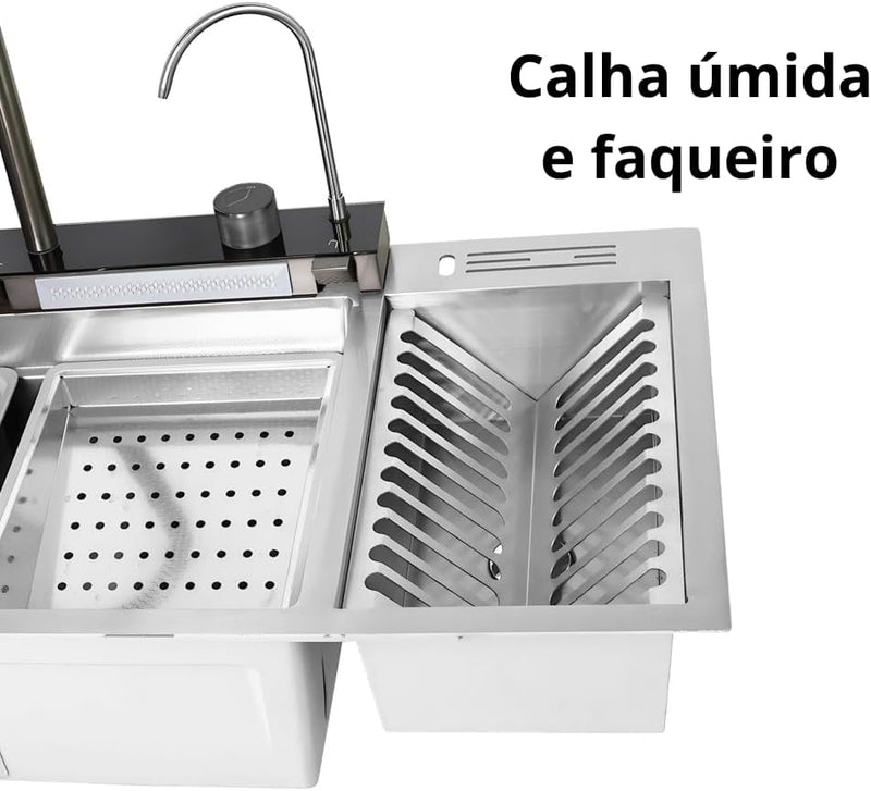 CUBA GOURMET PARA COZINHA AÇO INOX 304 MULTIFUNCIONAL COM CALHA