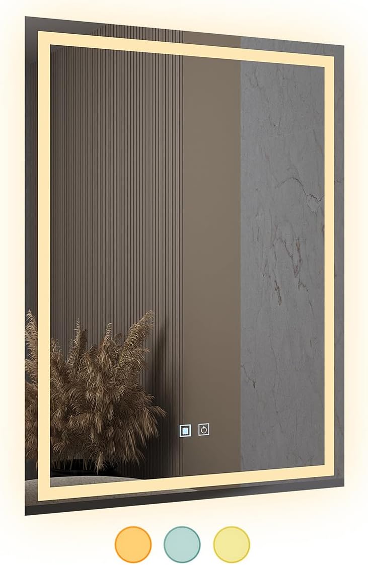 Espelho LED 3 Cores Banheiro Dual Touch c/Desembaçador (80CmX60Cm) 110v