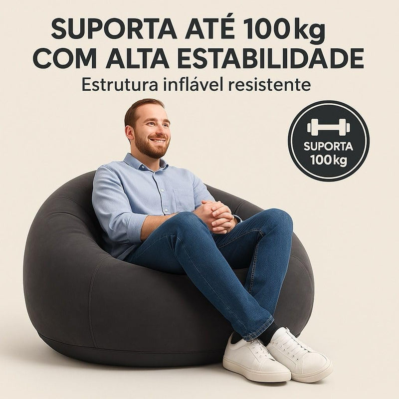 Sofá Poltrona Puff Inflável Deluxe Aveludado Gigante - Impermeável, 100kg, Bomba Inclusa, Conforto Interno, Design Moderno e Portátil