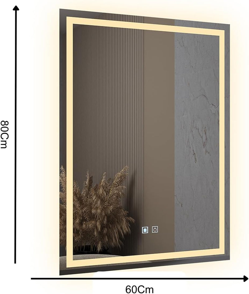 Espelho LED 3 Cores Banheiro Dual Touch c/Desembaçador (80CmX60Cm) 110v