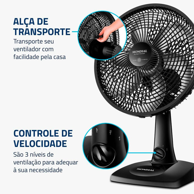 2 unidades - Ventilador de Mesa MONDIAL 110V, 30cm, 6 pás, Super Power