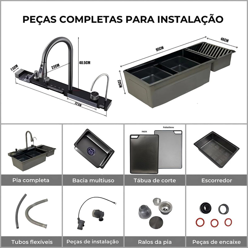 CUBA GOURMET PARA COZINHA AÇO INOX 304 MULTIFUNCIONAL COM CALHA