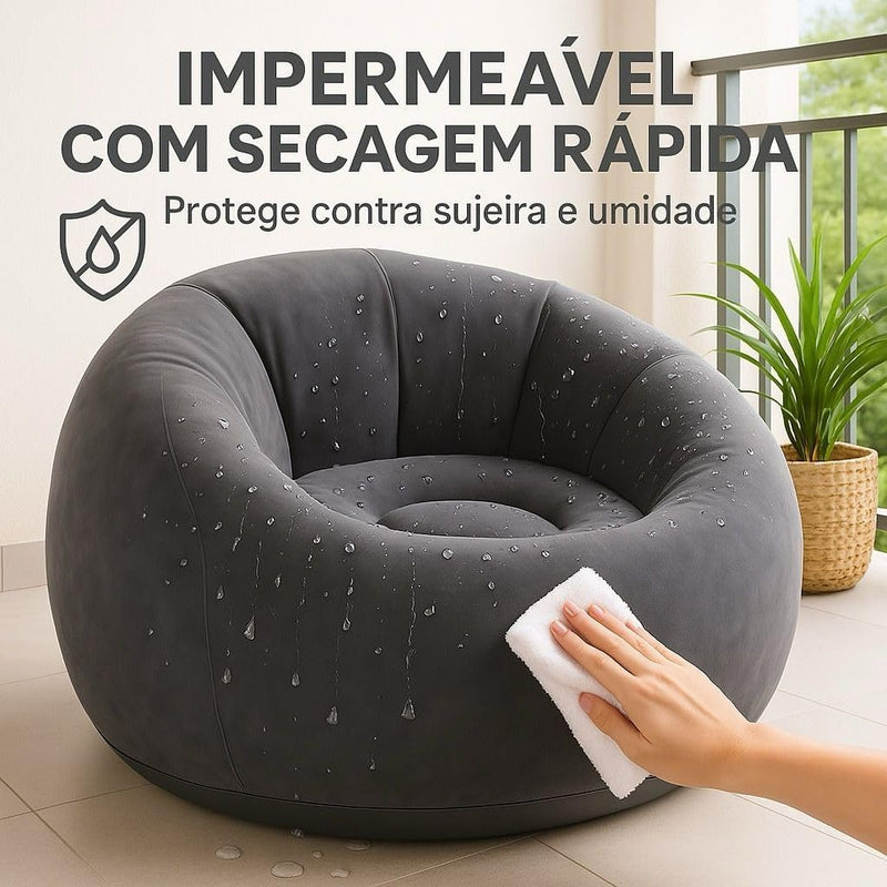 Sofá Poltrona Puff Inflável Deluxe Aveludado Gigante - Impermeável, 100kg, Bomba Inclusa, Conforto Interno, Design Moderno e Portátil