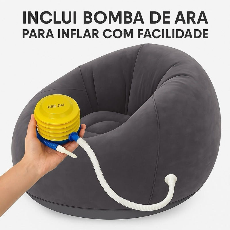 Sofá Poltrona Puff Inflável Deluxe Aveludado Gigante - Impermeável, 100kg, Bomba Inclusa, Conforto Interno, Design Moderno e Portátil