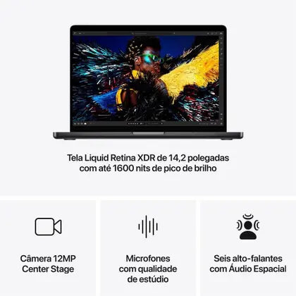 MacBook Pro Apple 14", M4 Max, CPU 14 Núcleos, GPU 32 Núcleos, Neural Engine de 16 Núcleos, 36GB RAM, SSD 1TB, Preto-espacial - MX2K3BZ/A